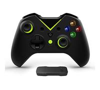 Tigerlily Enterprises Black with Green Light 2.4GHz Wireless Game Controller Gamepad Joystick With Dual Motor Vibration & Backlit Keys for Xbox One Series S/X, PS3 & Microsoft PC - No Headset Jack.