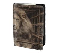 Tigers in the Desert - Custodia a portafoglio in pelle per passaporto da viaggio, accessori essenziali per bagagli, Il leone maschio nella gabbia, Taglia unica, Contemporane