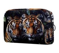 Tigers on Dark - Trousse per cosmetici da donna, per articoli da toeletta da viaggio, grande, pratica borsa organizer con cerniera, Multi, 18.5x7.5x13cm/7.3x3x5.1in, Beauty case