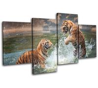 Tigers Playing Animals MULTI TELA parete arte foto stampa