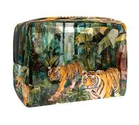 Tigers Walking on Forest Trousse per cosmetici da donna, borsa da viaggio grande in PVC per trucchi con cerniera, Multi, 18.5x7.5x13cm/7.3x3x5.1in, Beauty case