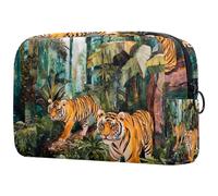 Tigers Walking on Forest Trousse per cosmetici da donna, borsa da viaggio per articoli da toeletta grande, pratica borsa organizer con cerniera, Multi, 18.5x7.5x13cm/7.3x3x5.1in, Beauty case