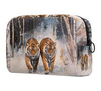 Tigers Walking on Snow Road - Beauty case da donna, borsa da viaggio grande per trucchi, pratica borsa organizer con cerniera, Multi, 18.5x7.5x13cm/7.3x3x5.1in, Beauty case