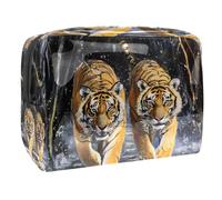 Tigers Walking on Snow Trousse per cosmetici da donna, borsa da viaggio grande in PVC per trucchi con cerniera, Multi, 18.5x7.5x13cm/7.3x3x5.1in, Beauty case