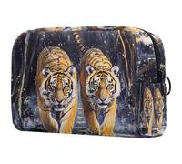 Tigers Walking on Snow Trousse per cosmetici, da donna, per articoli da toeletta da viaggio, grande, pratica borsa organizer con cerniera, Multi, 18.5x7.5x13cm/7.3x3x5.1in, Beauty case
