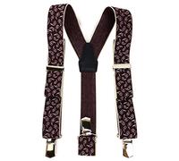 TigerTie Bretelle unisex a forma di Y con 3 clip extra forti - Colore in motivo cachemire - Lavorazione di alta qualità - Larghezza 35 mm Bordeaux viola bordeaux argento crema. Taglia unica