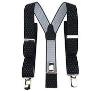 TigerTie Bretelle unisex a Y con 3 clip extra resistenti, colore a pois, lavorazione di alta qualità, larghezza 35 mm, nero/argento, bis zu einer Körpergröße von 2 m