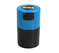 Tightvac vitavac-pocketvac Vacuum Sealed Pill Box & Vitamin Container, 1/56,7 gram/06. Liter, Black Body/Lt. Blue cap