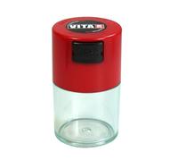 Tightvac vitavac-pocketvac Vacuum Sealed Pill Box & Vitamin Container, 1/56,7 gram/06. Liter, Clear Body/Red cap
