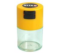 Tightvac vitavac-pocketvac Vacuum Sealed Pill Box & Vitamin Container, 1/56,7 gram/06. Liter, Clear Body/Yellow cap