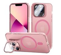 tigratigro Cover con Cavalletto,Compatibile con iPhone 13 Pro Max,Protezione Fotocamera H9 vetro temperato,Custodia Posteriore Glassata Traslucida, Anti-Impronte,Sensazione di Velluto (Sakura Pink)