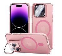 Tigratigro Cover con Cavalletto,Compatibile con iPhone 14 Pro Max,Protezione Fotocamera H9 vetro temperato,Custodia Posteriore Glassata Traslucida, Anti-Impronte,Sensazione di Velluto (Sakura Pink)