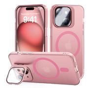 tigratigro Cover con Cavalletto,Compatibile con iPhone 15 Plus,Protezione Fotocamera H9 vetro temperato,Custodia Posteriore Glassata Traslucida, Anti-Impronte,Sensazione di Velluto (Sakura Pink)