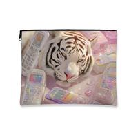 Tigre - Astuccio da bagno in tela con motivo pastello iridescente da donna, piccolo astuccio da toilette portatile in tela con chiusura lampo, regalo per feste, bianco, 7x9 Inch, Tigre