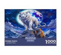 Tigre bianca 1000 pezzi per adulti e adolescenti: Tigre bianca su roccia sotto la luna, gioco educativo per la decorazione murale 38x26 cm/1000 pezzi