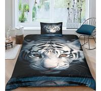 Tigre bianca Copripiumino Da 2 Pezzi,set Di Biancheria Da Letto Con Stampati in 3D,federe,cerniera Nascosta,animale selvatico Copripiumino Sportivo in Microfibra Facile Da Pulire singolo（135x200cm）