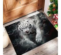Tigre Bianca Fulmine Zerbino, Fantasia Oscura tappeto ingresso per interni esterni antiscivolo impermeabile facile da pulire, Nero decorazione per la casa, 80 x 120 cm