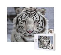 Tigre bianca invernale,Puzzle in legno da 500 pezzi, gioco di famiglia, puzzle per adulti e adolescenti, decorazioni per la casa