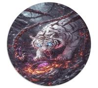 Tigre Bianca Puzzle 1000 Pezzi Rotondo Carta Puzzle per Adulti Foresta Fantastica