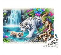 Tigre Bianca Ruscello della Giungla Puzzle 1000 Pezzi Gioco di Puzzle 1000 Pezzi Scena Naturale Colorata per Adulti Rilassante Famiglia Arredo Regalo Festa 52x38cm/1000pcs