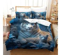 Tigre bianca Set 3 Pezzi Di Biancheria Da Letto Con Tema animali selvatici Copripiumino E Federe,Reversibile, Facile Da Lavare,Anallergico,Morbido E Liscio,per Adulti E Ragazzi Singolo(140x200cm)