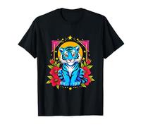 Tigre Blu Fiori Stelle Magia Natura Arte Maglietta