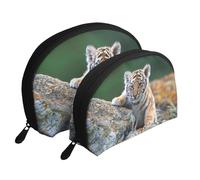 Tigre carina, Borsa per trucco a conchiglia Portamonete da donna Borsa da toilette piccola Borsa per cosmetici 2 pezzi