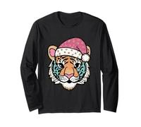 Tigre Che Indossa Il Cappello di Babbo Natale Divertimento Maglia a Manica