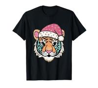 Tigre Che Indossa Il Cappello di Babbo Natale Divertimento Maglietta
