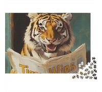 Tigre che legge il giornale Puzzle 1000 Pezzi Carta Puzzle per Adulti Scena Animale Artistica Relax Concentrazione Famiglia Regalo Decorazione 52x38cm/1000pcs