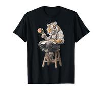 Tigre che tiene il fiore lettura ritratto motivo animale arte tigre Maglietta