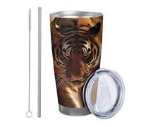 Tigre con coperchio bicchiere Set di 1 Cool Animals Handsome Designs Desert Photo Fashion Artistico giallo Acciaio Metallo Caldo e Freddo No Spill Ufficio Outdoor Club Dormitorio Caffè tazza da bere