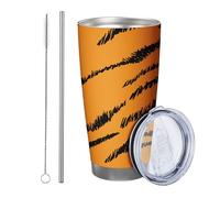 Tigre con coperchio bicchiere Set Di 1 Disegno Disegno Disegno Grafico Estetica Artistica Piuttosto nero giallo Acciaio Metallo Caldo E Freddo No Spill Ufficio Outdoor Club Dormitorio Caffè bere tazza