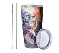 Tigre con coperchio bicchiere Set di 1 scena naturale albero foresta estetica artistica bosco animali innevati bianco nero isolato caldo e freddo No Spill Yard Outdoor Picnic palestra Caffè bere tazza