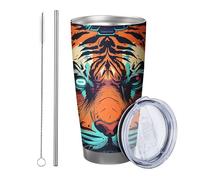 Tigre con coperchio bicchiere Set Di 1 Scienza E Tecnologia Estetica Animali Linee Artistiche Cool blu nero Isolato Metallo Can Cooler No Spill Scuola college asilo senza stelo Doppia parete 590 ml