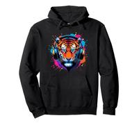 Tigre Con Cuffie, Musica Artistica Digitale Colorata Tigre Felpa con Cappuccio