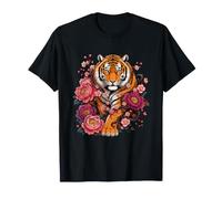 Tigre con Fiori di peonia Sakura Cherry Blossom Maglietta