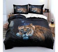 Tigre Copripiumino 3D Stampato - Federa Copripiumino in Microfibra 100% - 150x200 cm Silenzio Set di 3 Pezzi per il Letto - Comprende 2 Federe (Con Cerniera e Angoli Elasticizzati)