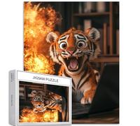 Tigre davanti alla scrivania del computer, puzzle da 1000 pezzi per adulti in stile cartone animato, puzzle impegnativo per attività familiari giochi colorati fai da te per la decorazione della casa