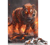 Tigre di Fuoco Puzzle in Legnos 500 Pezzi Per Adulti Puzzle Gioco EduGattoion Decorazione Interna Unica Per Gioco Familiare Regalo Per Amore E Amico Stress Relief 500pcs (52x38cm)