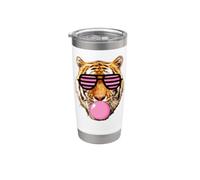 Tigre di gomma rosa a righe con occhiali Bicchiere termico in acciaio inox doppia parete