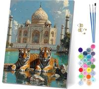 Tigre Dipingere con i Numeri Adulti con Telaio, Dipingere con i Numeri Architettura, DIY Paint by Numbers Kits con Pennelli e Pigmento Acrilico, Hobby Creativi Adulti, Decorazioni Casa 40x50cm C-6229