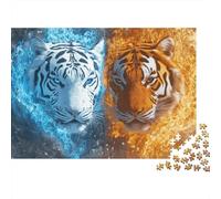 Tigre Doppio Elemento Puzzle 1000 Pezzi Carta per Adulti Scena Fuoco e Ghiaccio Gioco di Puzzle 1000 Pezzi Famiglia Relax Arredo Regalo 52x38cm/1000pcs