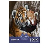 Tigre e panda rosso Jigsaw Puzzles 1000 Pezzi Animaliis Puzzle Per Adulti Decorazione Interna Unica Regalo Per Amore E Amico Gioco Education Per Gioco Familiare Stress Relief 38x26cm/1000pcs