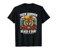 Tigre Estate Vintage Tattoo Style Beach & Surf Retro Graphic Maglietta