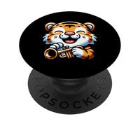 Tigre Felice Che Suona La Tromba PopSockets PopGrip Adesivo