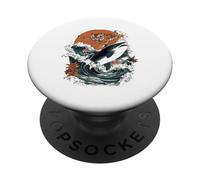 Tigre feroce che cavalca lo squalo arte giapponese PopSockets PopGrip Adesivo