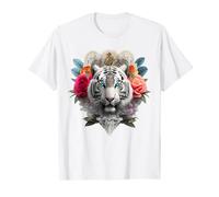 Tigre Fiori Occhi Blu Animale Stampa Art Tigre Maglietta