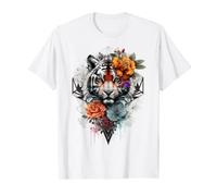 Tigre Fiori Occhi Blu Animale Stampa Art Tigre Maglietta
