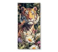 Tigre floreale copertura porta banner decorativo, artistico giungla animali fiori fiori porta d'ingresso, interni ed esterni, forniture per feste fauna selvatica estate 91,8 x 182,9 cm